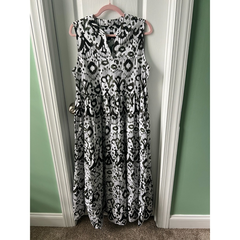 Chicos Tiered Ikat Pima‎ Cotton Sleeveless Long Maxi Dress Size 2 US 12